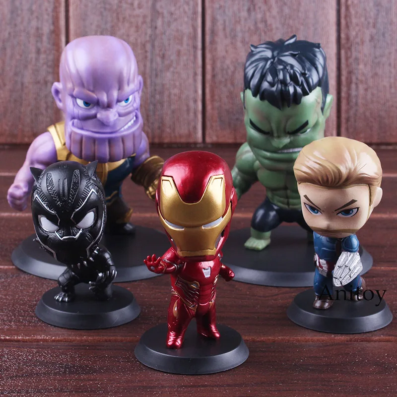 Marvel Toys Marvel Comics Avengers Thanos Hulk Black Panther Iron Man Captain America Action Figure Bobble Head Toy 8-13cm