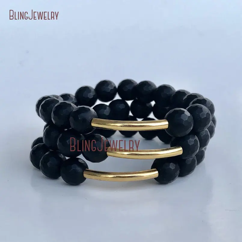 

Matte Black Onyx Faceted Beaded Stretchy Bracelet Bar BM16019