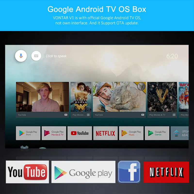 VONTAR V1 голос Управление Android 7 1 Смарт ТВ BOX Amlogic S905W 2 ГБ/16 ГБ Потоковое вещание