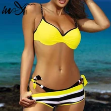 In-X, плюс размер, купальник для женщин, купальный костюм, пуш-ап, сексуальное бикини,, желтый купальник, женский бикини, полосатый купальник, пляжная одежда, XL