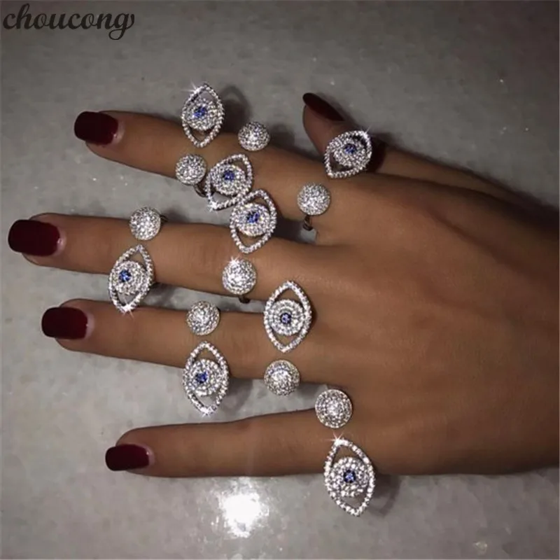 

choucong Elegant Eey shape Promise Ring White Gold Filled Micro pave AAAAA cz Evening Party Wedding Band Rings For Women Jewelry
