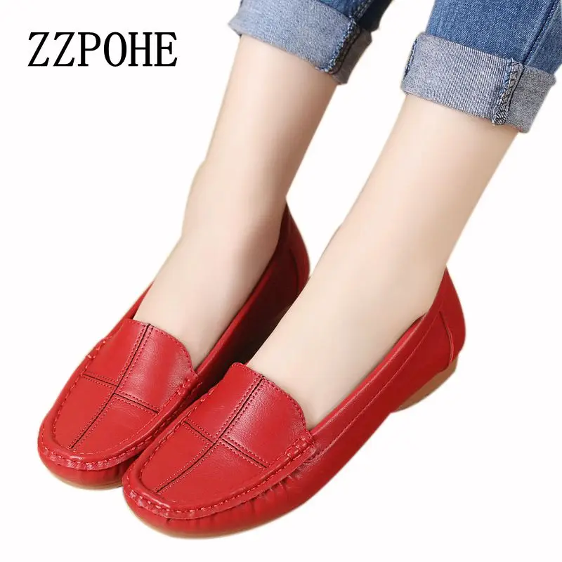 

ZZPOHE leather shoes middle-aged mother shoes Women Slip on Casual shallow mouth flat Shoes soft bottom new work shoes Plus Size