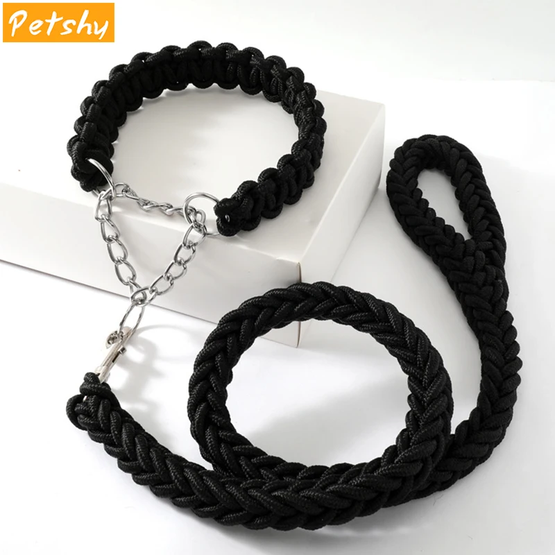 

Petshy 1.3m Large Pet Dog Leashes Metal P Chain Buckle Double Strand Traction Rope Collar Set for Medium Big Dogs
