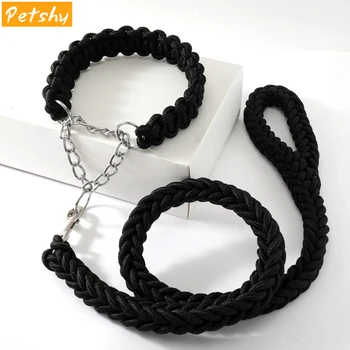 

Petshy 1.3m Large Pet Dog Leashes Metal P Chain Buckle Double Strand Traction Rope Collar Set for Medium Big Dogs