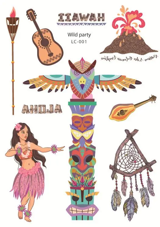 

Waterproof Temporary Tatoo Fake Tattoo Sticker Hawaii Summer Beach Wild Party Flash Tatto Tatouage tattoos For Men Women Girl
