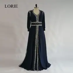 Кафтан Marocaine с длинным рукавом вечернее платье 2018 плюс Размеры Темно-синие платья для выпускного вечера Половина рукава Элегантный Для