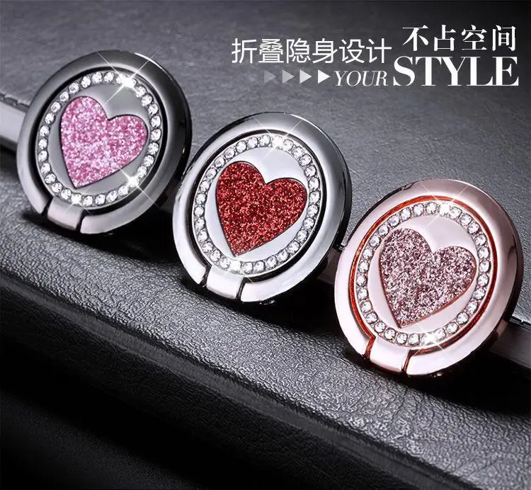 

Fahion Love Heart Gitter Metal Diamond Ring Holder Support Stand Mount Finger Grip Stand for Universal Mobile Phone and Tablet