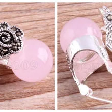 Винтажные женские розовые опаловые 925 пробы серебряные серьги марказита