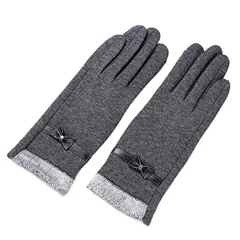 

Women Warm New Pair Simple Winter size most Elegant One fits Adults Tie of Gray Bow Polyester Gloves Solid Plain Fashion