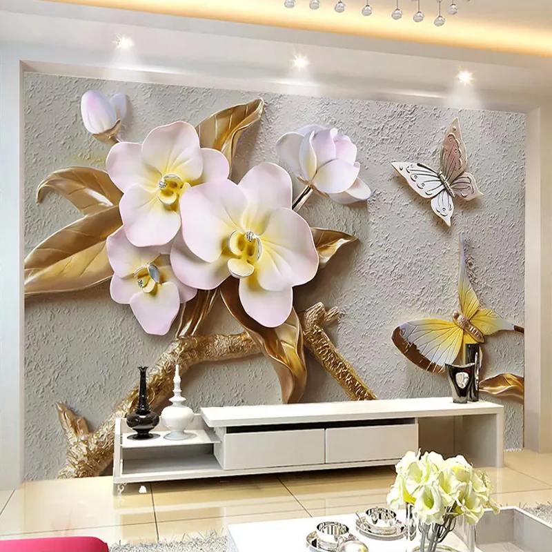 

Custom Mural Wallpaper 3D Stereo Embossed Butterfly Flower Photo Wall Murals Living Room TV Background Home Decor Wall Painting