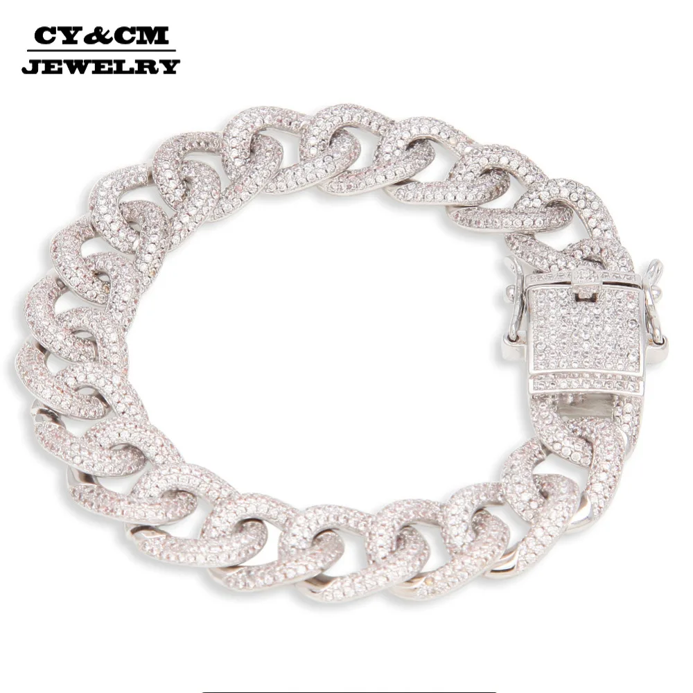 CY& CM 12 мм браслет с кубинским соединением из циркония хип-хоп панк цепочка для колье шикарный Шарм для мужчин роскошная коробка застежка Ювелирная 8"