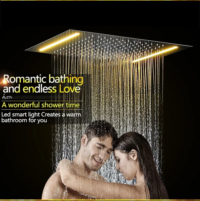 hm LED Rain Shower Set with 2 Lights with Handshower Body Jet Massage Thermostatic Mixer Bathroom Ceiling (4)