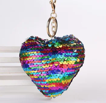 

Women Heart Keychain Glitter Sequins Key Ring for Women Handbag Purse Pendants Holder Keyring Porte Clef Llaveros Size 11*15cm