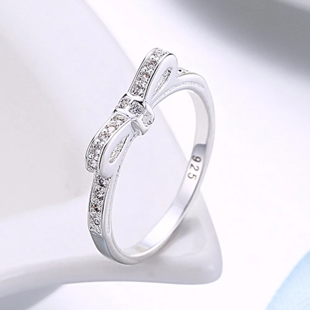 princess fashion Wedding bow tie ring Silver for WOMEN gift stone crystal Lady silver Ring font