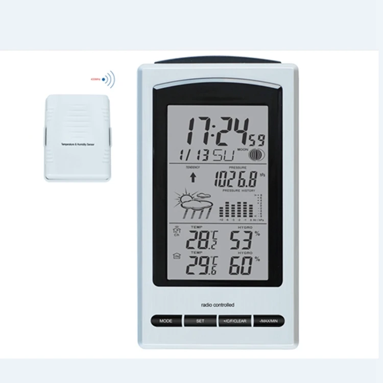 Беспроводная метеостанция 4," lcd Moon Phase hPa Барометр термометр гигрометр запись повтора будильника погода