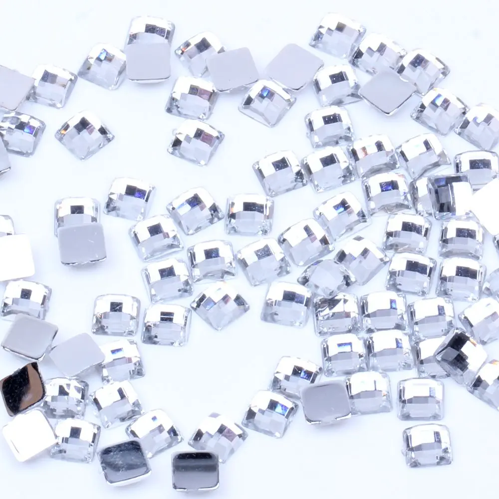

5MM 6MM 100pcs Acrylic Rhinestones square Shape Earth Facets Flat back Gems Glue On Beads DIY Crafts Wedding Clothes Decorations