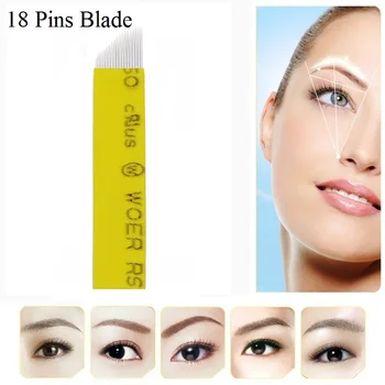 

100pcs Yellow 18 Pins Bevel Blade Tattoo Eyebrow Needles Manual 3D Embroidery Microblading Free Shipping