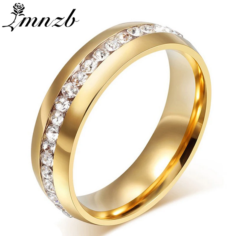 LMNZB Never Fade Gold Color Ring font b Luxury b font Full Circle Cubic Zirconia Couple