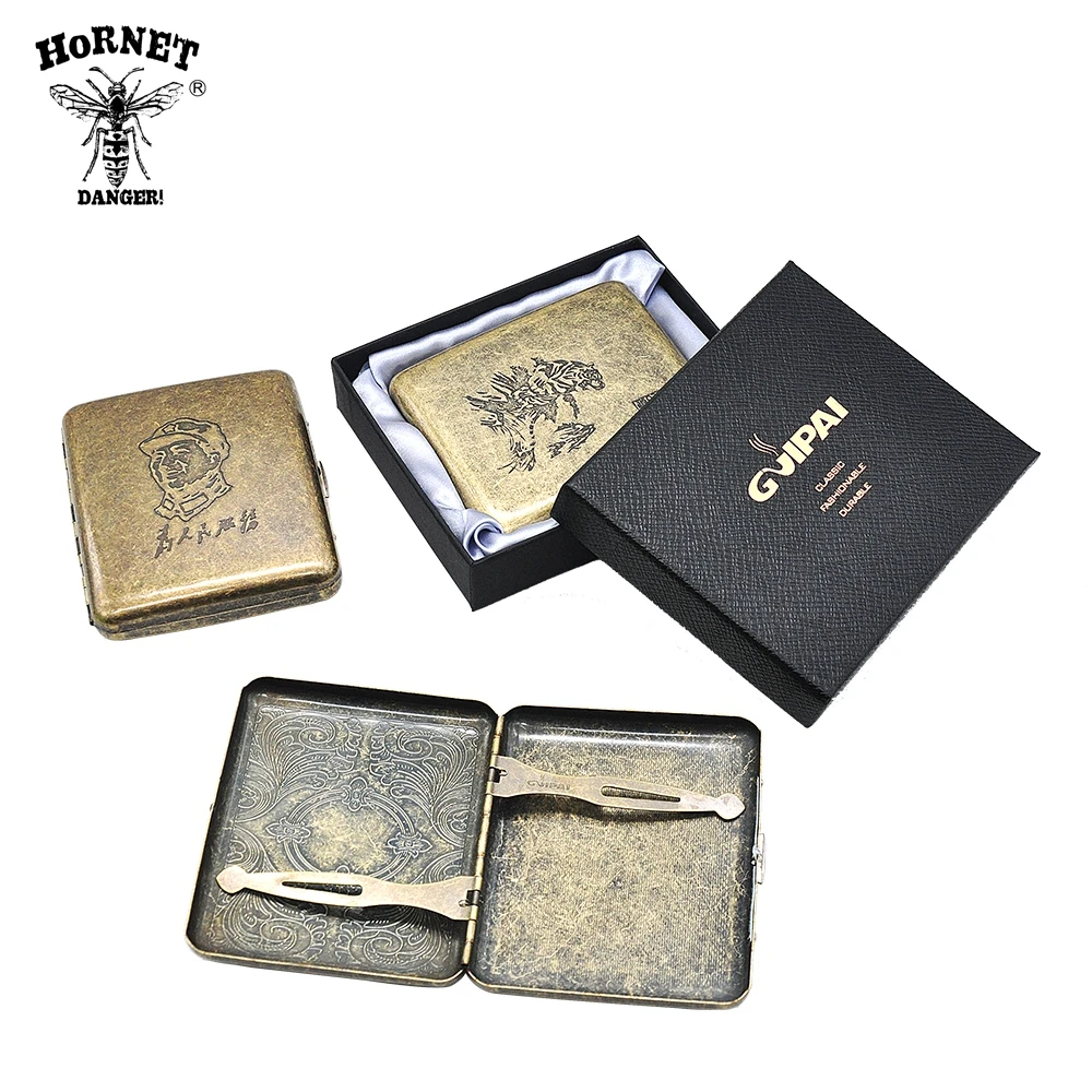  1X Retro Bronze Metal Cigarette Case (90mm*70mm) Can Holding 16 Regular Size Cigarettes (85mm*8mm) 