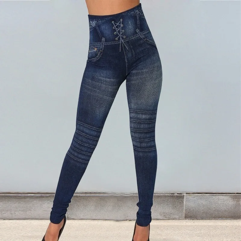 

CYSINCOS Jeans womens Leggings Striped Print High Waist Pencil Pants Frauen Jean Slim Fitness Leggings Fashion Streetwear