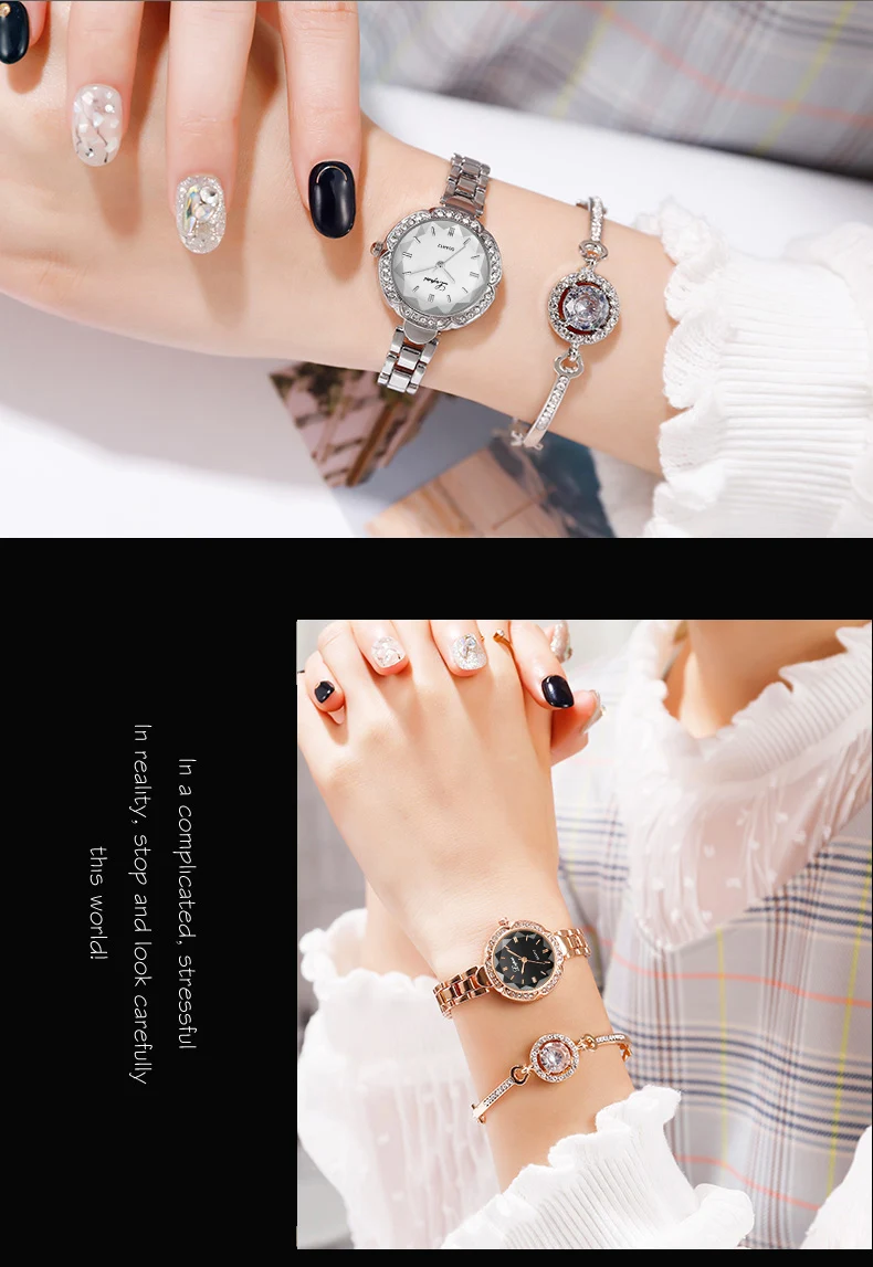 Luxury 2 PCS Set Watch Women Silver Rhinestone Bracelet Watch Jewelry Ladies Female Hour Casual Quartz Wristwatches Dropshipping