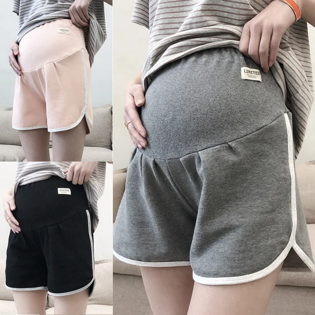 Solid Maternity Shorts Pregnant Sport Pants Casual loose fitting Plus Size Clothing Elastic High Waist Casual Pants Gravida#g4