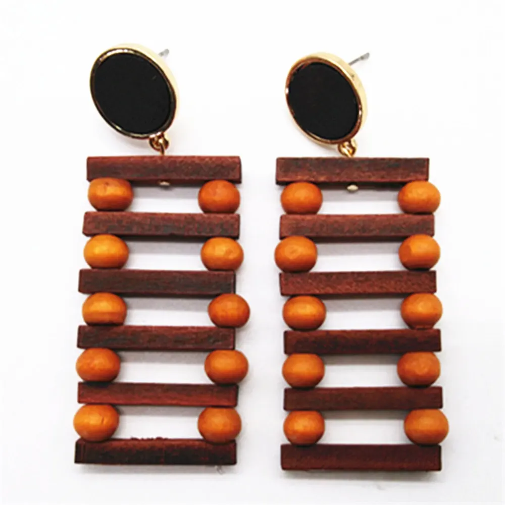 

Ladder-shaped Square Long Wooden Trendy Geometric Statement Earring Women Girl Hanging Fashion Jewelry Drop Earrings