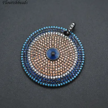 

New Design 30mm Paved Multi Color CZ Round Metal Eye Shape Pendant fit Fashion Necklace making