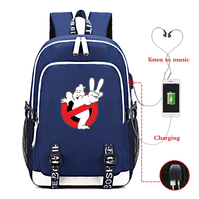 Beautiful Ghostbuster USB Charge Backpack Boys Girls Back to College Rucksack Men Women High Quality Mochila - Цвет: 7