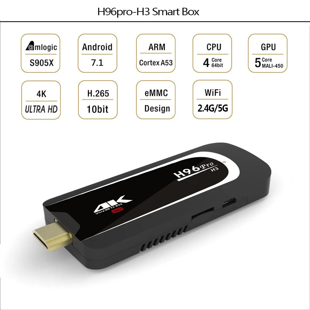 H96 Pro H3 мини-ПК Amlogic S905X четырехъядерный Android 7,1 tv Dongle 2GB ram 16GB 2,4G/5G WiFi BT 4,0 4K HD tv Stick Android tv box