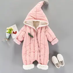Комбинезоны, зимний комбинезон для новорожденных, бархатный зимний комбинезон, пальто для маленьких девочек, теплая детская верхняя