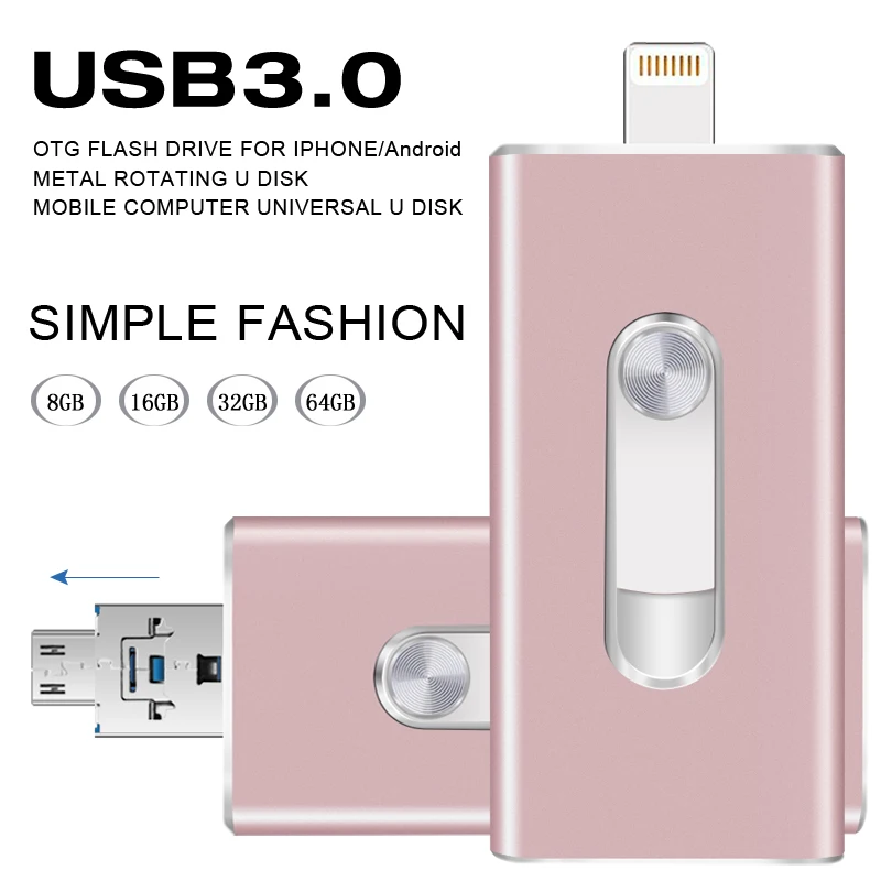 Флеш накопитель USB 3 0 OTG Pendrive 64 ГБ 32 для iPhone 8/6/6 s/7 с реальной емкостью флэш памяти