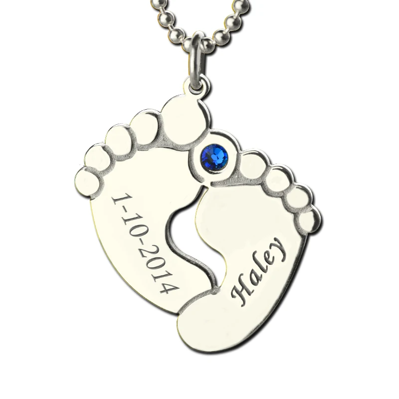  Personalized Baby Feet Birthstone Mother Necklace Name & Date Feet Charm Celebration For New Baby 9