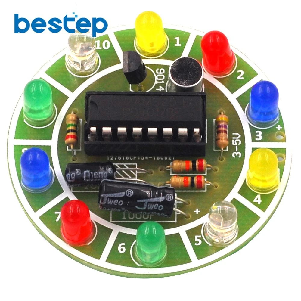 Fun placa de circuito de luces LED giratoria activada por voz, Kit de bricolaje electrónico, piezas de producción, 4017 integrados| - AliExpress