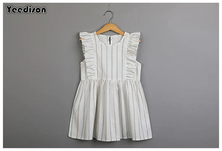 Yeediosn Summer Beach Kids Dresses For Girls Cotton Striped Girls Princess Dress Sleeveless Ruffles Children White Girl Costume (17)