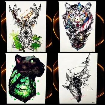 Watercolour Waterproof Temporary Tattoo Tiger King Butterfly Fake Flash Tattoo Sticker, Men Women Body Art Arm Tatoo Color Totem