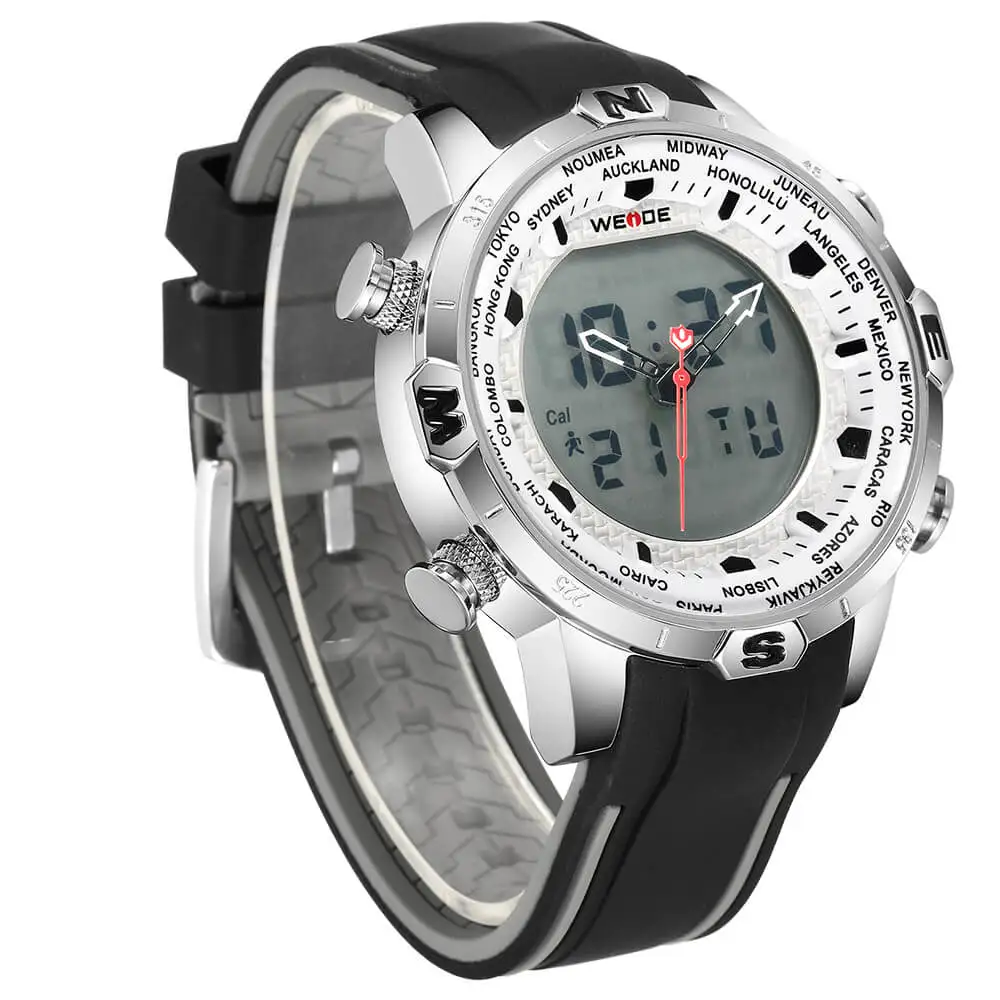 Лидирующий бренд WEIDE, двойной дисплей, кварцевые часы с хронографом для мужчин, военные многофункциональные спортивные часы Horloge relogio hombre reloj