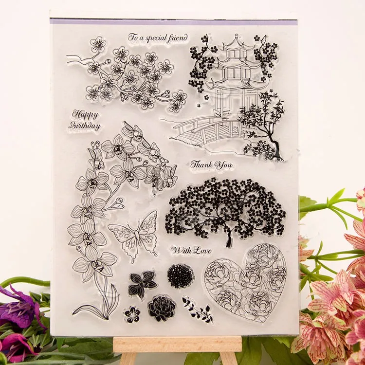 

scrapbook DIY tree&pavilion stempel sellos 14x18 cm ACRYLIC clear STAMPS FOR PHOTO timbri SCRAPBOOKING stamp carimbo
