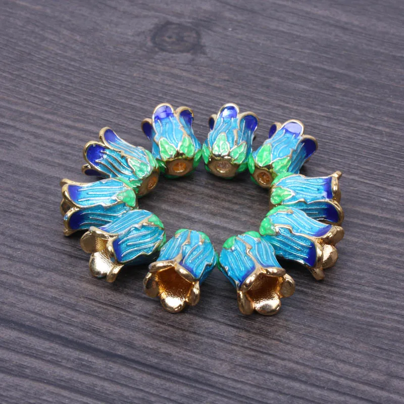 10 pcs Gold plating enamel small petal cap tassel cap for jewelry