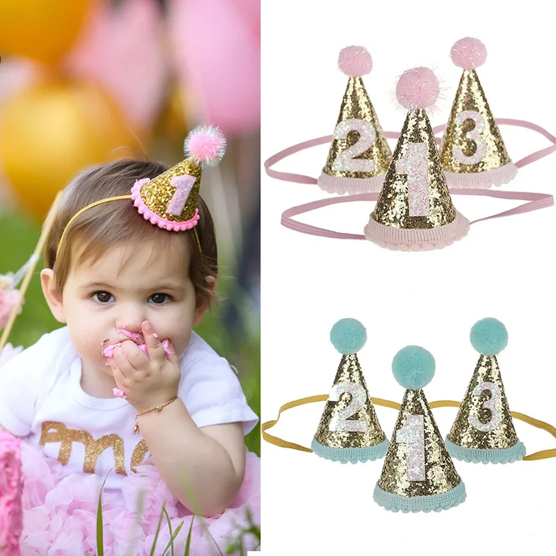 

1pcs 1st 2st 3st Birthday Hat Pink/Blue Birthday Cap Happy Birthday Party Decoration Girl Boy Baby Shower Event & Party Supplies