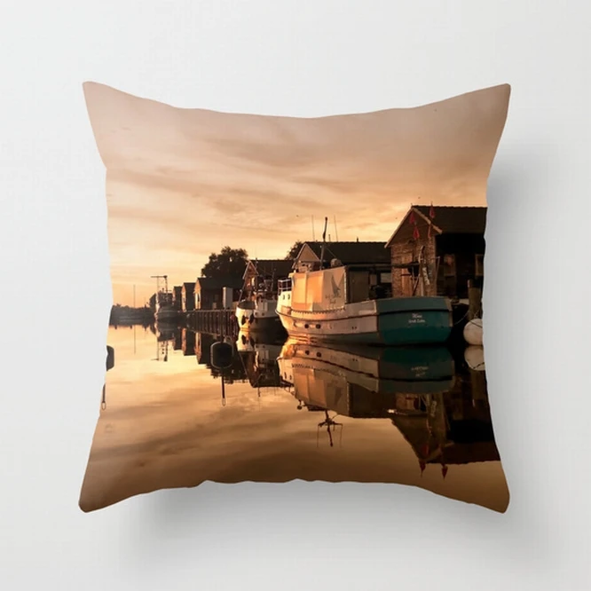 Quiet Sunset Harbor Town Life pillows Cover Decorative Massager Vintage