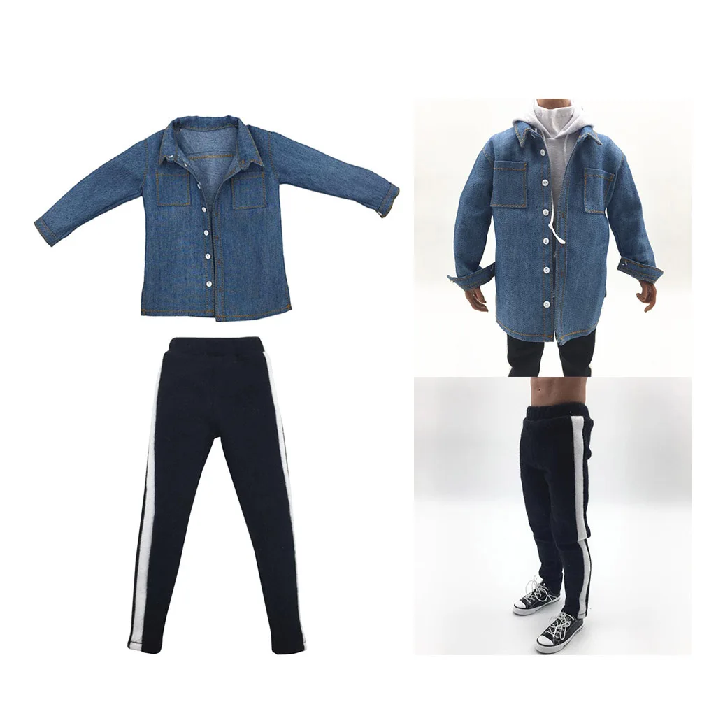 1:6 Men Side-striped Pants + Shirt Coat Cloth for 12inch Figure Doll Toys