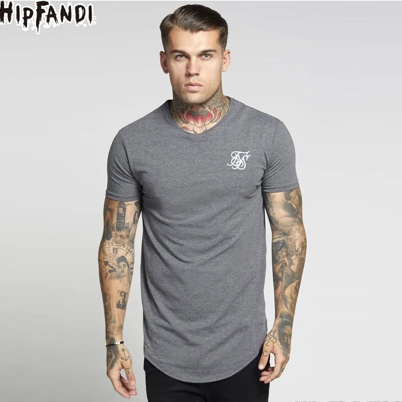 

HIPFANDI Men ss Sik Silk Kanye West Sik Silk Men Casual Hip Hop Irregular Curved Hem Short Sleeved T-shirts Black White gray