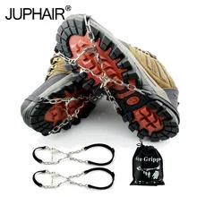 JUP 6 Teeth Claws Crampons Non-slip Shoes Cover Stainless Steel Chain Outdoor Ski Ice Snow Hiking Climbing Grippers With Sripe