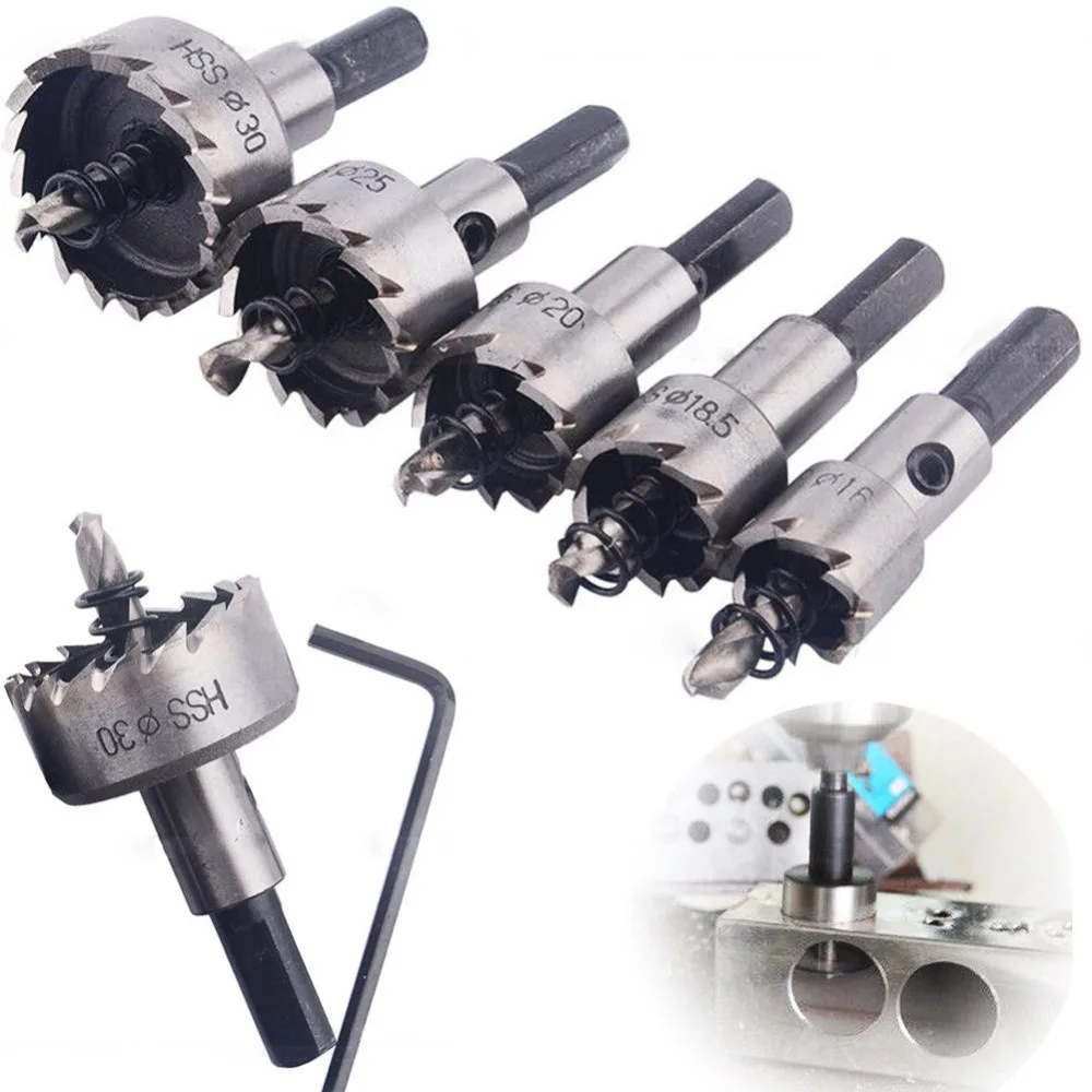 

5PCs HSS Drill Bit Hole Saw Set Stainless Steel Metal Alloy 16 18.5 20 25 30mm