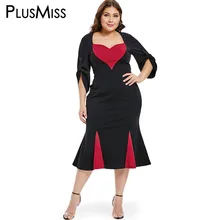 PlusMiss размера плюс XXXXXL элегантные Вечеринка «Русалочка»; маскарадный Для женщин XXXXL XXXL XXL большие Размеры офисные миди платье черный Халат