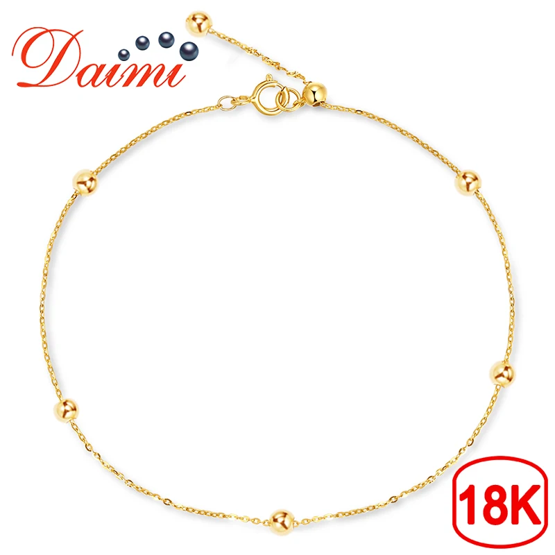 DAIMI pulsera de oro puro cadena satelital 18 K Cadena de cuentas de oro amarillo ajustable 18 cm pulsera de cadena de regalo de joyería - 1