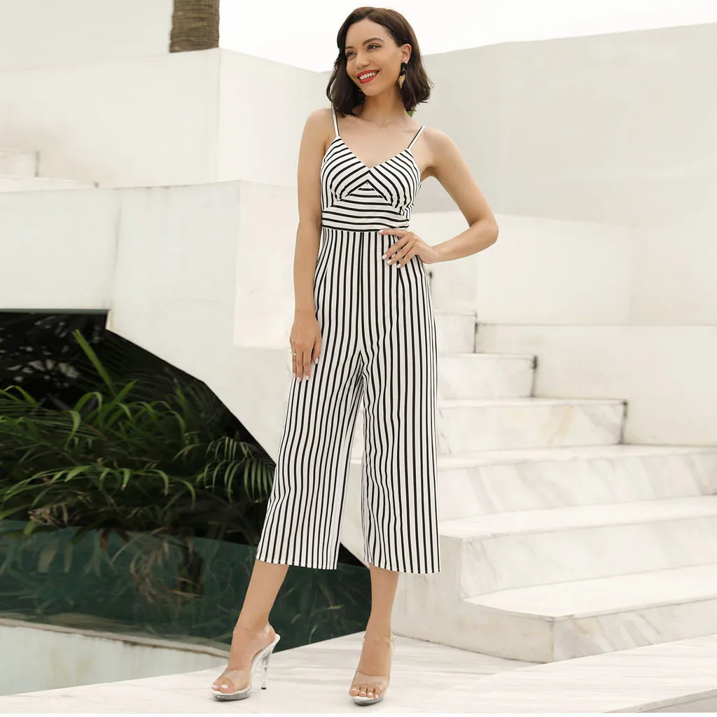 Femme моно Mujer Largo Elegante combiкороткие женский полосатый свободный вечерний костюм Клубная одежда Широкие пляжные Длинные Комбинезоны buzos mujZ4