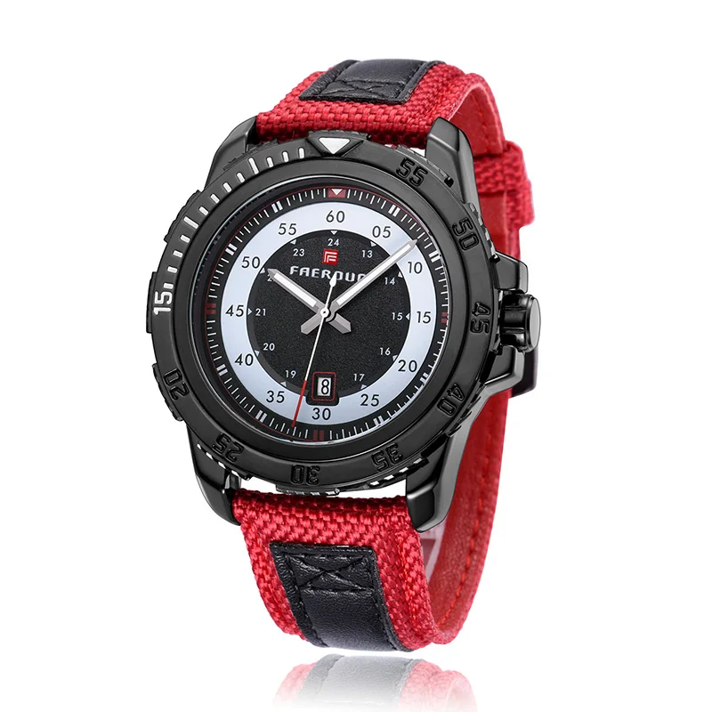 Красный топ бренд класса люкс мужские s часы мужские часы Дата Спорт военный кожаный ремешок для часов кварцевые мужские деловые часы подарок