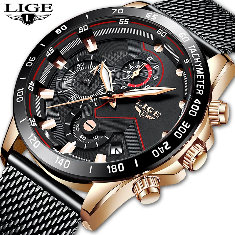 Men Watches LIGE Top Brand Luxury Chronograph Sports Quartz Watch Men Casual Full Steel Waterproof WristWatch Relogio Masculino